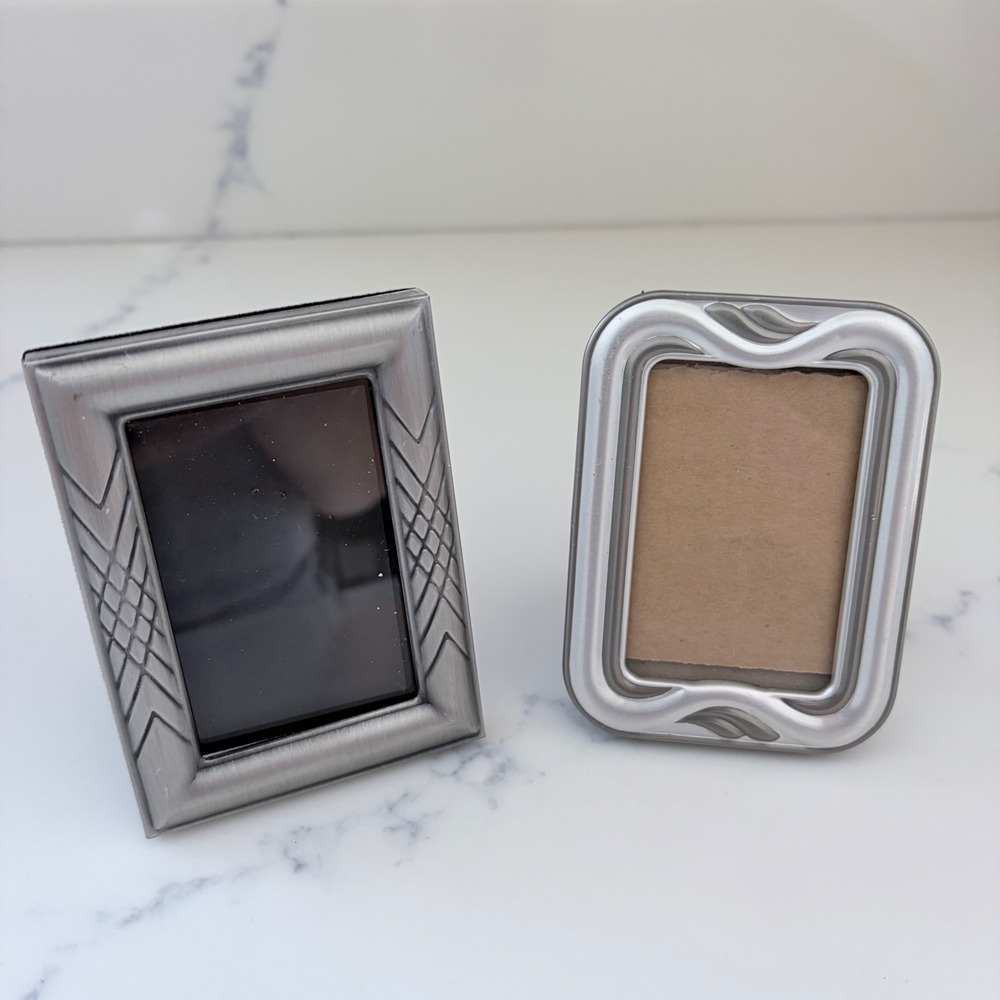 Vintage Miniature Silver Metal Picture Frame Set Weston Gallery Geometric 2pc